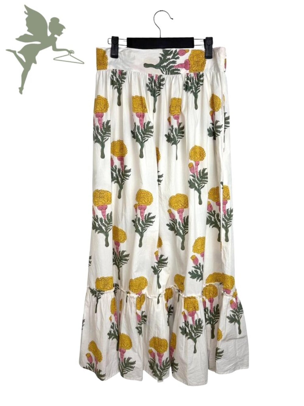 MAREA Dandelion Cotton Block Print Tiered Maxi Skirt - Picture 6 of 8